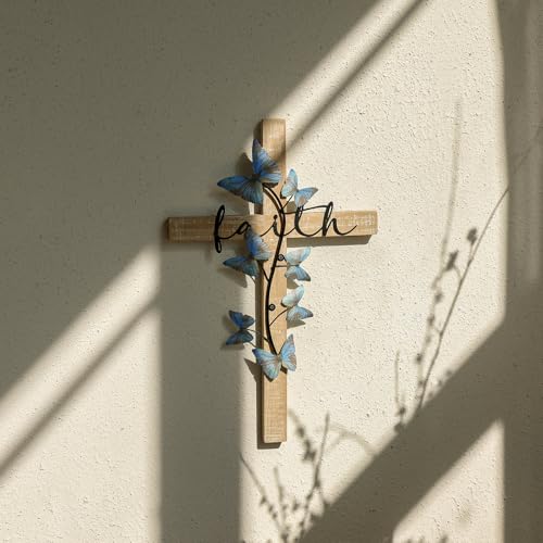 NIKKY HOME Wall Cross, Rustic Wooden Cross With Butterfly - color: Butterfly