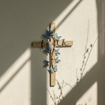NIKKY HOME Wall Cross, Rustic Wooden Cross With Butterfly - color: Butterfly
