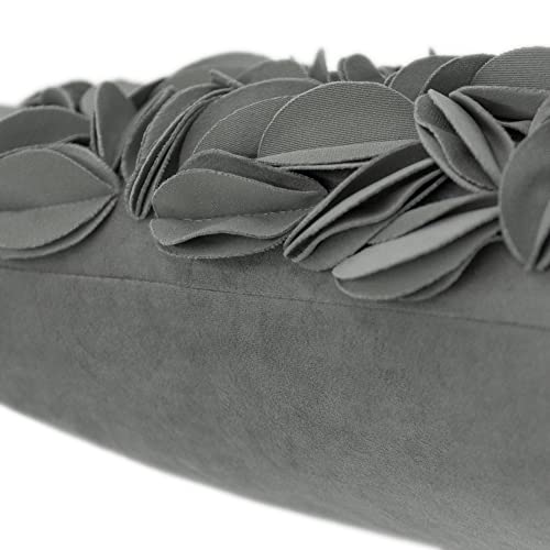 KINGROSE Handmade 3D Flower Pillow Cover, Velvet, 12 x 20 Inches, Grey - color: Dark Grey - Velvet
