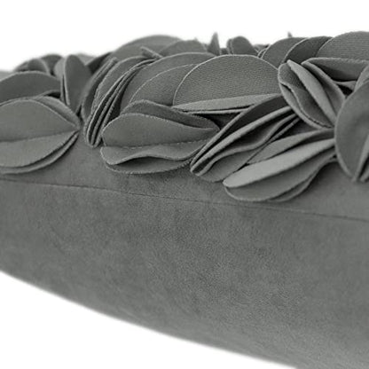 KINGROSE Handmade 3D Flower Pillow Cover, Velvet, 12 x 20 Inches, Grey - color: Dark Grey - Velvet