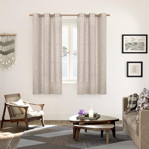 YoungsTex Natural Linen Semi Sheer Curtains 38 x 63 Inch Length 2 Panels - color: Natural, size: 38"W x 63"L (Pack of 2)