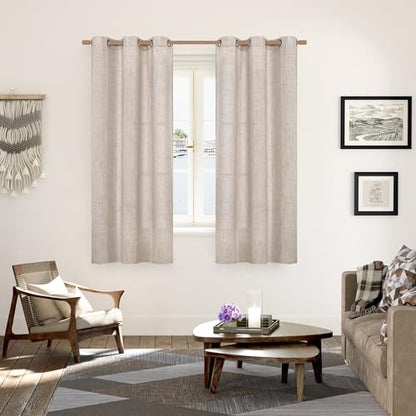 YoungsTex Natural Linen Semi Sheer Curtains 38 x 63 Inch Length 2 Panels - color: Natural, size: 38"W x 63"L (Pack of 2)