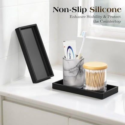 Luxspire 2 Pack Silicone Bathroom Tray 7.9" Vanity Tray, Matte Black - color: Matte Black, size: 7.87 × 3.94 × 0.79 in