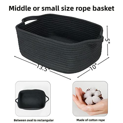XUANGUO Medium Woven Cotton Rope Storage Basket with Handles, Black - color: black