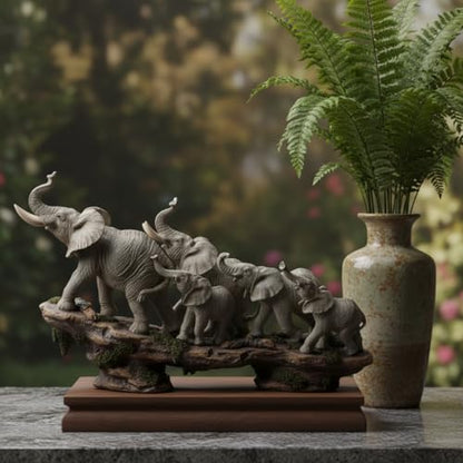 Comfy Hour 14 Inch Elephant Statue, African Family Figurine - color: Gray Elephants With Weathered Cliff Base