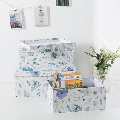 Soul & Lane - Handpicked Bouquet Floral Storage Boxes with Lids, Set of 3 - color: Handpicked Bouquet