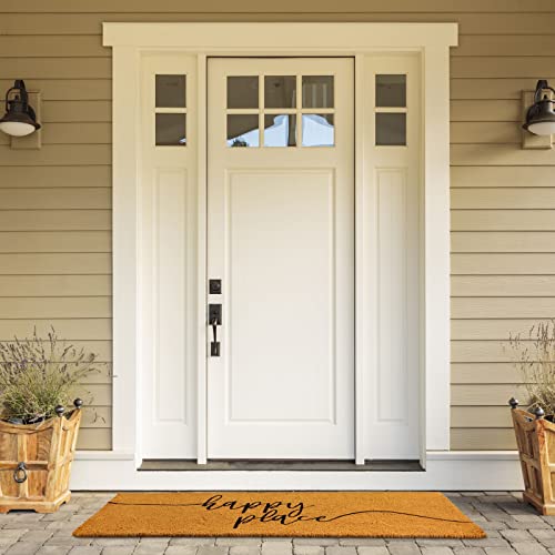 Juvale Natural Coco Coir Large Door Mat, Happy Place Long Outdoor Rug (17 x 60 in) - color: Happy Place Long Outdoor Rug (17 X 60 In)