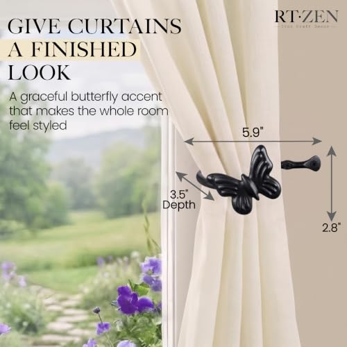 RTZEN Metal Curtain Tiebacks, Drapery Holders for Wall, 2 Pcs - size: Medium, style: Butterfly