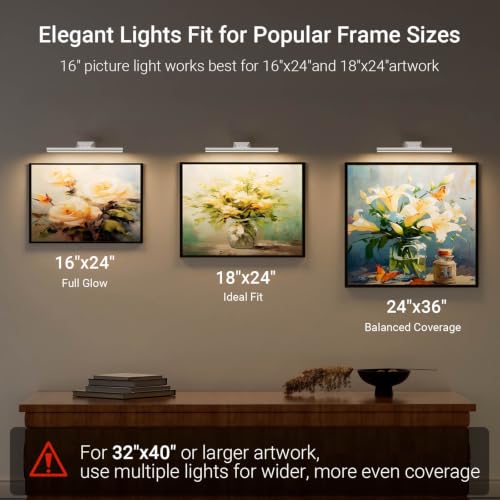16" Picture Lights for Wall, 10000mAh Rechargeable Wireless Remote - color: White, size: 16inch