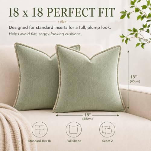 Decorative Throw Pillow Covers 18x18Inch, Pack of 2 Green - color: Chenille-green