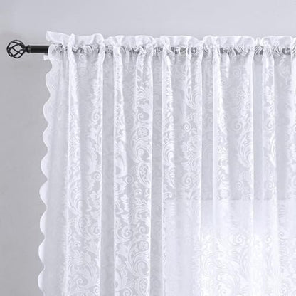 ALIGOGO White Lace Sheer Curtains 54 Inch Length, Rutsic Floral 2 Panels - color: White 1, size: 52"W x 54"L (Pack of 2)