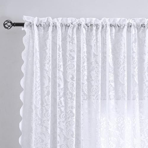 ALIGOGO White Lace Curtains 102 Inches Long, Floor Length 2 Panles - color: White 1, size: 52"W x 102"L (Pack of 2)
