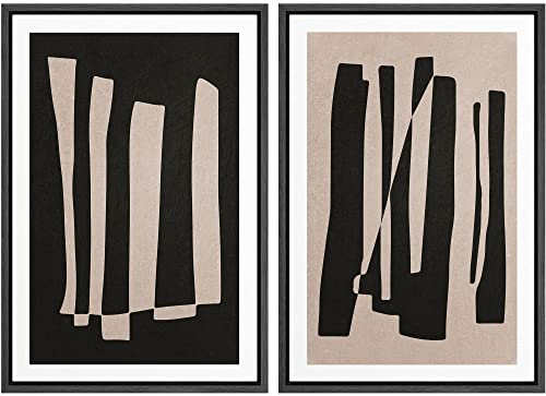 SIGNWIN Framed Canvas Print Wall Art Set Black Brown Geometric Polygon Stripes Abstract Shapes Illustrations Modern Art Minimal Boho Relax/Calm for Living Room, Bedroom, Office - 16"x24"x2 Black - color: A16-2202-win05, size: 16"x24"x2 Panels Black