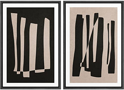 SIGNWIN Framed Canvas Print Wall Art Set Black Brown Geometric Polygon Stripes Abstract Shapes Illustrations Modern Art Minimal Boho Relax/Calm for Living Room, Bedroom, Office - 16"x24"x2 Black - color: A16-2202-win05, size: 16"x24"x2 Panels Black