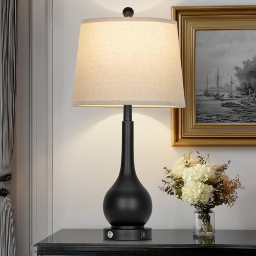 Rinweey 26" Black Table Lamp for Living Room Single, Touch Control Bedside Lamp for Nightstand, 3-Way Dimmable End Table Lamp for Bedroom with USB Charging Port (1 Pack) - color: Black (1 Pack)