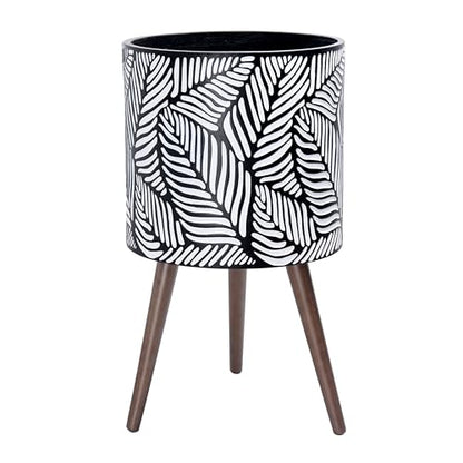 D'vine Dev 14 Inch Planter Pot with Wood Stand, White/Grey, 88-L-D-7 - color: White/Grey, size: X-Large