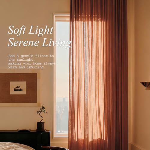 AUSSPVOCT Semi Sheer Curtains 90 Inches for Living Room - color: Chestnut Brown, size: 40"W x 90"L (Pack of 2)