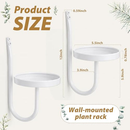 2 Pcs Wall Plant Holder Wall Mounted Hanging Planters for Indoor Plants Planters Shelf Metal Floating Stand for Living Room Bathroom Window(White)