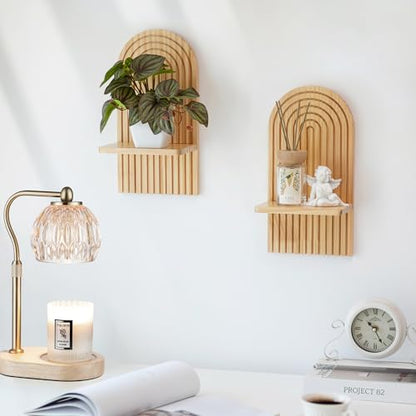 Boho Wall Decor Set of Two: Wood Wall Candle Holder - color: Natural