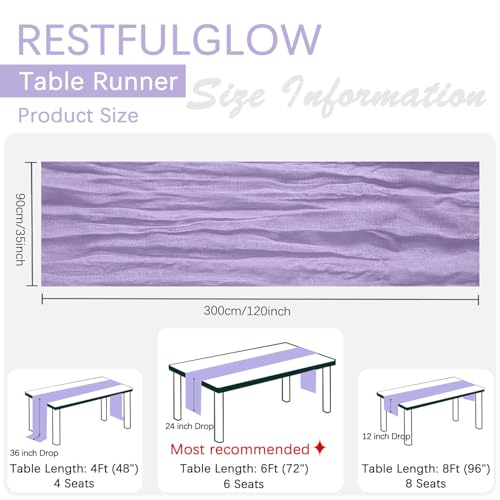 6 Pack Lavender Purple Cheesecloth Table Runner 35 x 120 Inch - color: Lavender, size: 6 Pcs - 10 Ft