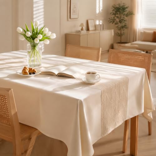 Rectangle Linen Tablecloth Waterproof Spillproof Cloth, 55x102 Inch - color: Beige Bd, size: 55"x102"fits 8-10 seats (table length 78"-84")
