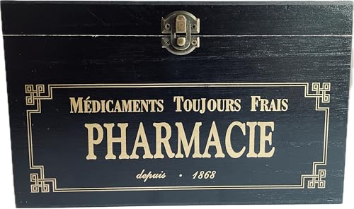 khevga Wooden Apothecary Storage Box - Vintage French Pharmacie, Black