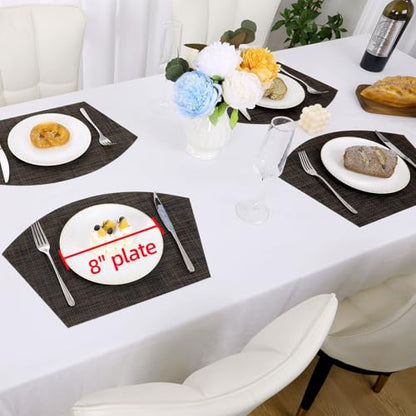 SHACOS Small Wedge Placemats Set of 4 Woven Vinyl Round Table Placemats Wipe Clean Round Table Mats Indoor Outdoor, Black Brown - color: Linen Black Brown