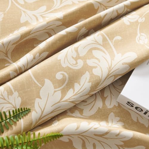 jinchan Brown Floral Curtains 84 Inch Room Darkening Grommet 2 Panels - color: Gold, size: 50"W x 84"L (Pack of 2)