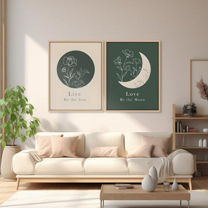 KBCXOY Sage Green Boho Sun and Moon Wall Art Bedroom Moon Phase Prints - color: Sun and Moon, size: 12 x 16 inches