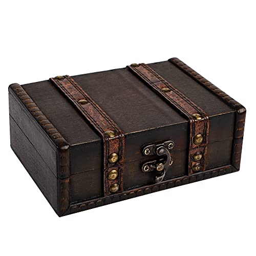 WaaHome Treasure Box for Kids 6.2" Pirate Treasure Chest Small Decorative Wooden Box for Storage Keepsakes Jewelry Tarot Cards Trinkets Dice and Home Decor Gifts - color: 6.2" Black