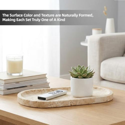 Marble Bathroom Tray, 12×6 inch Oval Marble Decorative Tray - color: Travertine