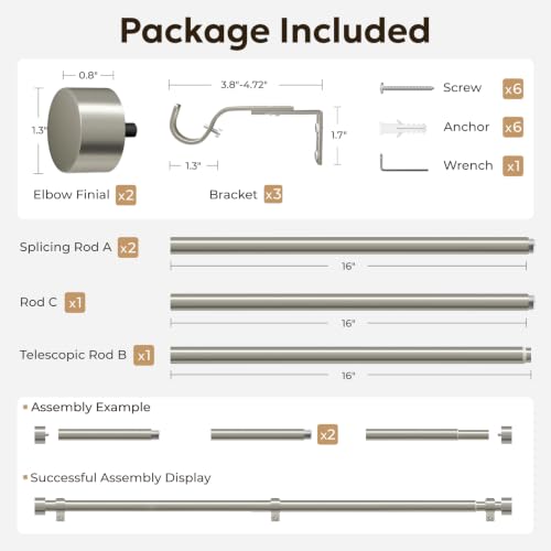 Zeerobee Curtain Rods for Windows 32 to 72 Inch, Brushed Nickel Curtain Rod - color: Brushed Nickel, size: 32"-72"