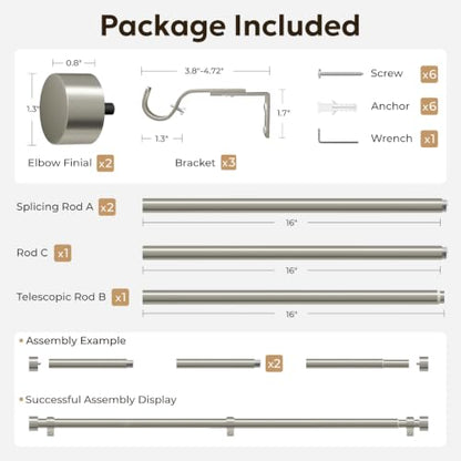 Zeerobee Curtain Rods for Windows 32 to 72 Inch, Brushed Nickel Curtain Rod - color: Brushed Nickel, size: 32"-72"