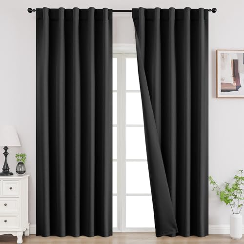 Joydeco Blackout Curtains 108 Inches Long, Thermal Insulated Black Out Curtains 2 Panels Set, Room Darkening Drapes for Living Room Window Rod Pocket Back Tab (W37 x L108 Inch, Black) - color: Black, size: 37"W x 108"L (Pack of 2)