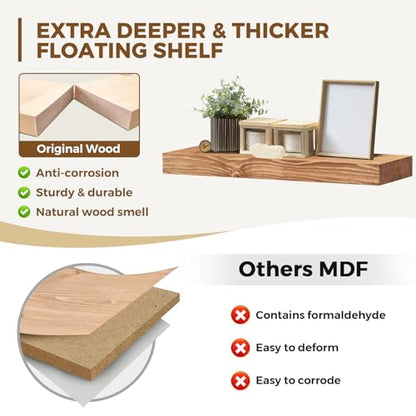 Solid Wood Floating Shelves, 24 Inch Wall Shelves, Set of 2, Oak - color: Oak, size: 24x8x1.6