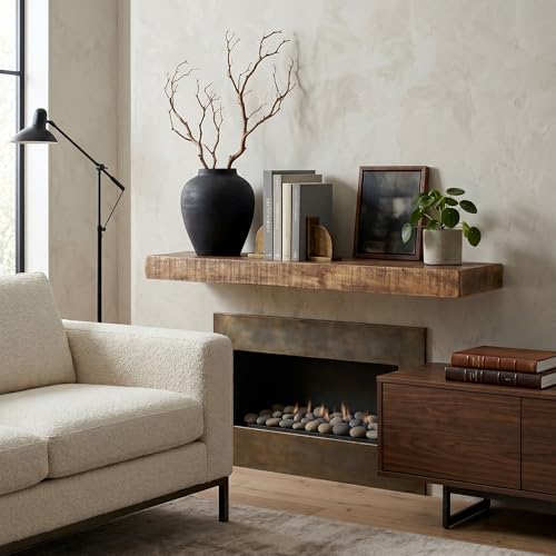 Hives & Honey Hawthorne Floating Shelf 48 Inch, Solid Mango Wood Wall Mounted Shelf, Hidden Bracket Design, Heavy Duty Storage Shelf, Light Wash Rustic Décor