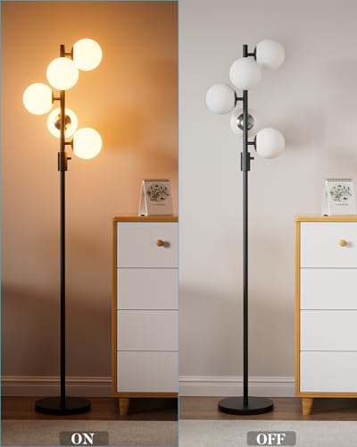 Lightdot 5-Globe Dimmable Globe Floor Lamp Black Retro Standing Lamps - color: 5 Globe-Black