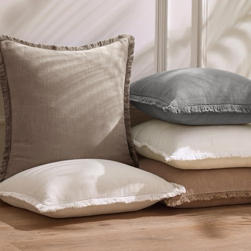 24x24 Inch Set of 2 Euro Linen Fringe Throw Pillow Covers,Brown Tan - color: Dune, size: 24" x 24" (Pack of 2)