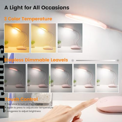 Portable Battery Powered Desk Lamp Small Rechargeable LED Table Light - color: Pink