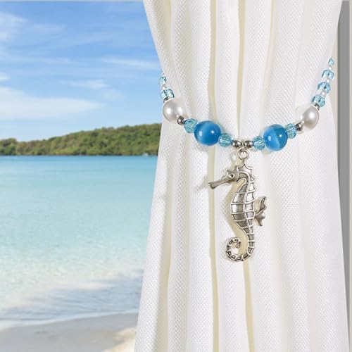 Magnetic Curtain Tieback, 2 Pack Seahorse Curtain Tiebacks, Handmade Beaded Curtain Tie