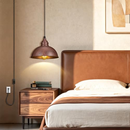 Plug in Pendant Light, 15FT Hanging Lights, On/Off Switch - color: Brown