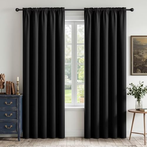 CUCRAF Black Blackout Curtains for Bedroom W52xL72 inch 2 Panels Rod Pocket - color: Black, size: 52"W x 72"L (Pack of 2)