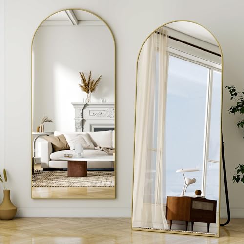 VooBang 24"x65" Gold Arched Floor Full Length Dressing Body Mirror - color: Gold, size: 65"L x 24"W