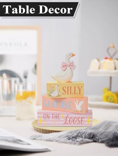 Silly Goose Wooden Tabletop Decor,Funny Birthday Party Decoration Wooden Pink Bow Silly Goose Table Centerpiece Cute Baby Shower Tiered Tray Decor - size: Goose