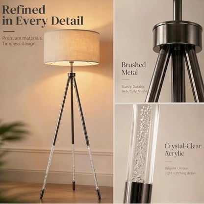 JOOFO Modern Metal Tripod Floor Lamp with Remote, 16.5" Linen Shade - color: Brushed Black