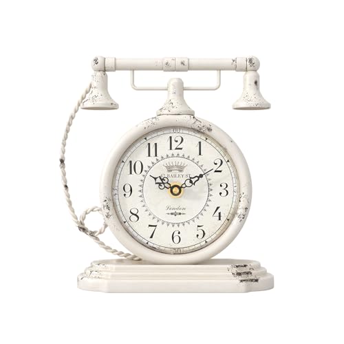 White Vintage Table Clock, Antique Telephone Style Mantel Clocks - color: White