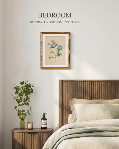 InSimSea Gold Bamboo Framed Wall Art, Blue Field Bindweed Prints, 11x14In - color: Field Bindweed