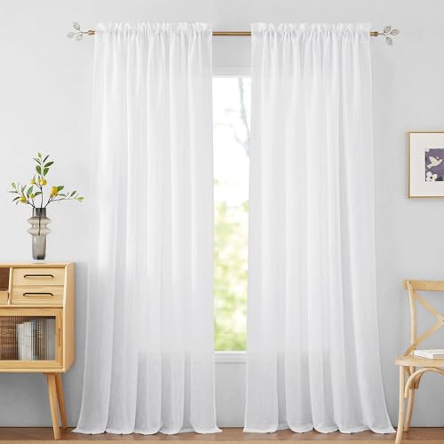 RYB HOME White Semi Sheer Curtains 84 inches Long for Living Room - color: White, size: 52"W x 84"L (Pack of 2)
