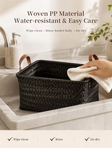 Wicker Storage Baskets, 4 Pack Woven Baskets for Shelves, Dark Gold - color: Rectangle Dark Gold