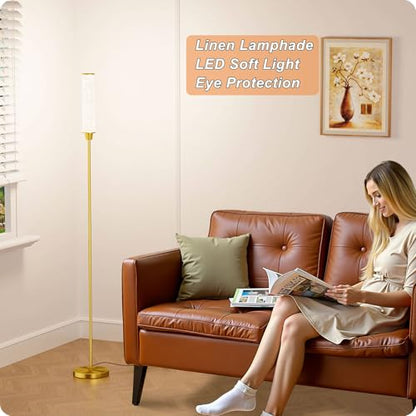Nukanu Floor Lamp with Remote Control,brassgold,Linen lampshade - color: brassgold+Beige linen